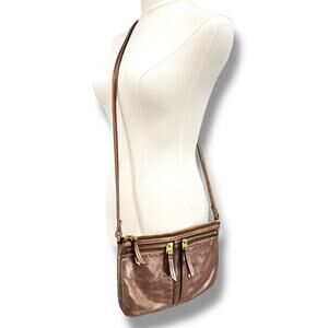 Fossil Erin bag crossbody cow hide rose gold leather zip top purse